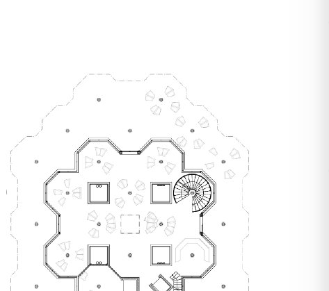 Typical floor plan of the Campus Culinario, the octagonal structural bays set out across the continuous hall
